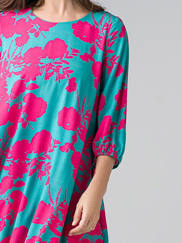Lega plata, asimetriska kleita "Silvia Green - Fuchsia Flower Print"
