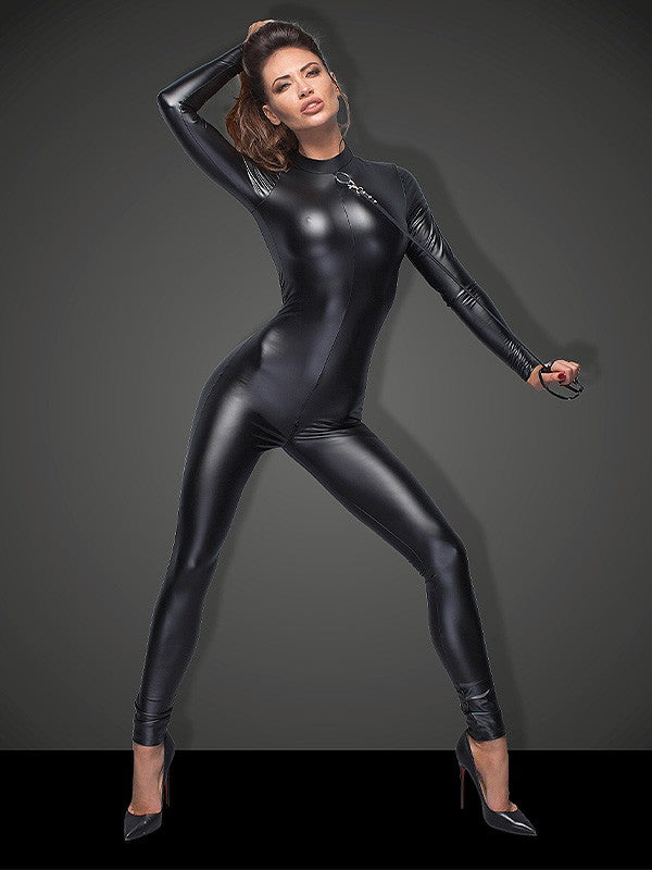 Noir Handmade šlapio efekto kombinezonas su pavadėliu "Soriya Black"