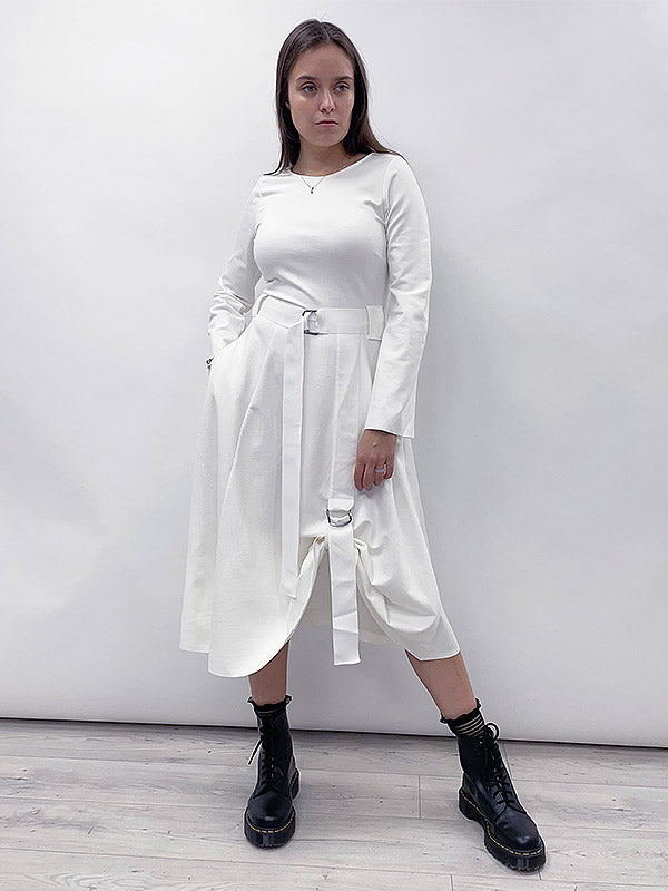 Il Vento E La Seta midi suknelė su diržu "Barbara Ecru"