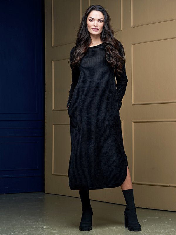 Lega medvilninė velvetinė midi suknelė "Piper Black"