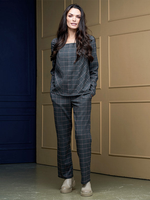 Lega tiesaus kirpimo kelnės "Lina Grey - Pink Tweed"