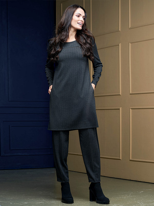 Lega siaurėjančios kelnės "Nora Black - Graphite Chevron Tweed"