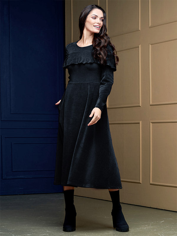 Lega medvilninė midi suknelė "Arielle Black Velour"
