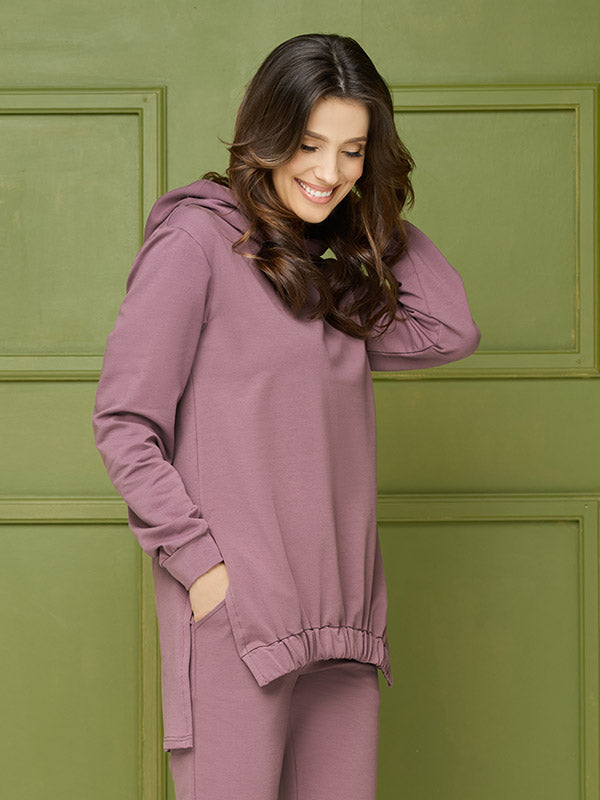 Lega medvilninis džemperis su gobtuvu "Candela Plum"