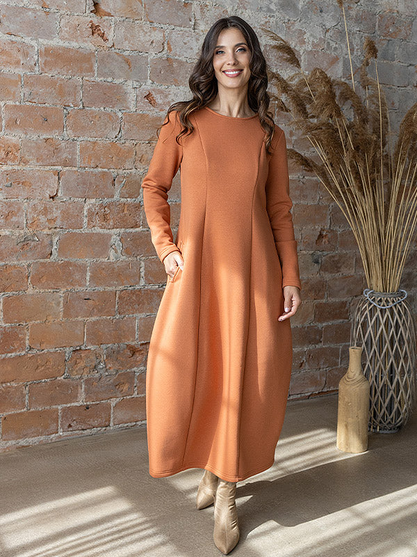 Lega ilga medvilninė suknelė su pūkeliu iš vidaus  "Arpi Peach"