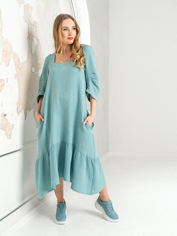 Lega midi muslino suknelė "Reet Mint Blue"