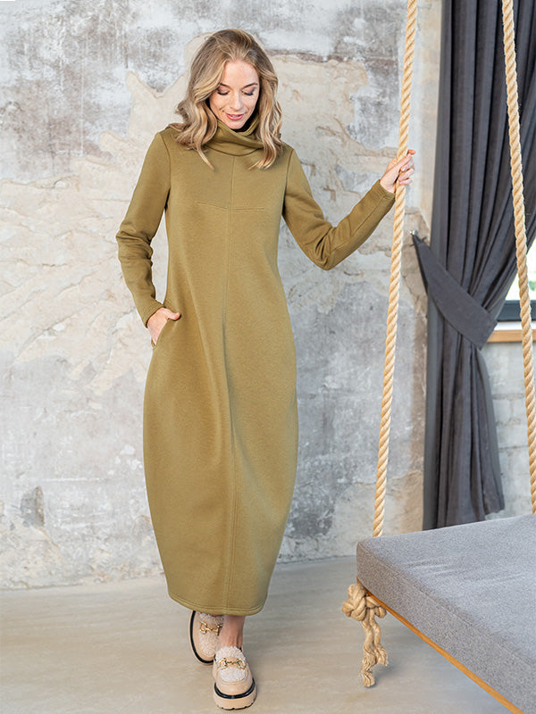 Lega ilga medvilninė suknelė su pūkeliu iš vidaus "Trisha Khaki"