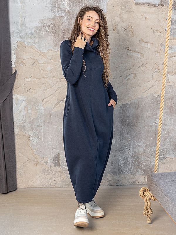 Lega ilga medvilninė suknelė su pūkeliu iš vidaus "Trisha Navy"