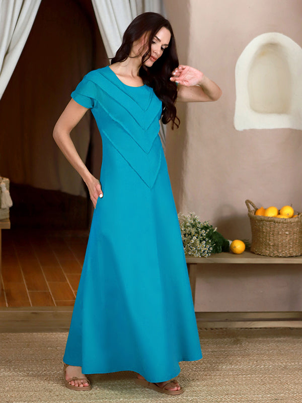 Lega tampraus lino maxi suknelė "Wanessa Turquoise"