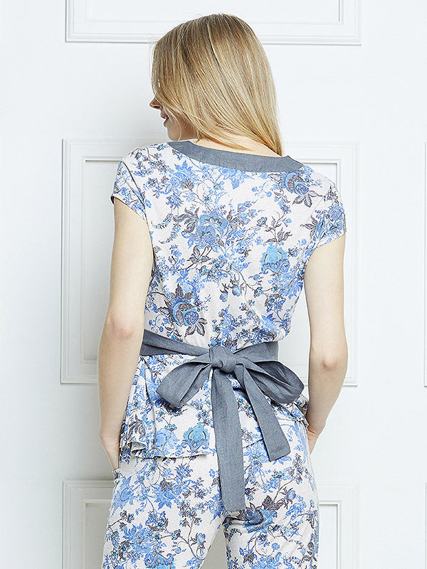 Lega palaidinė su linu "Maya Blue Flower Print"