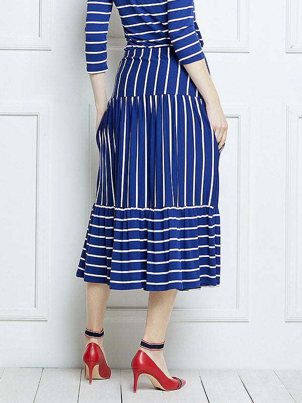 Lega viskozinis sijonas "Silja Blue - White Stripes"