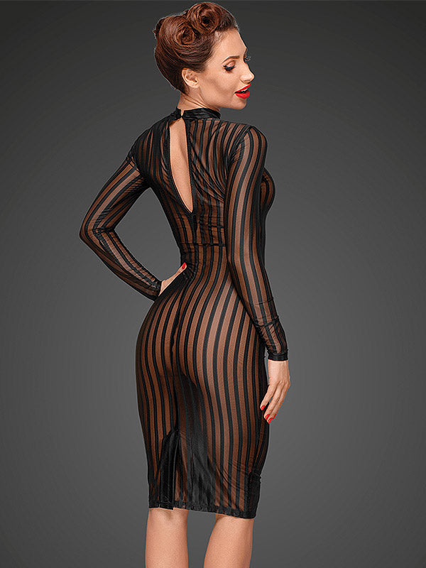 Noir Handmade elastinga dryžuota perregima tiulio suknelė "Coco Black"