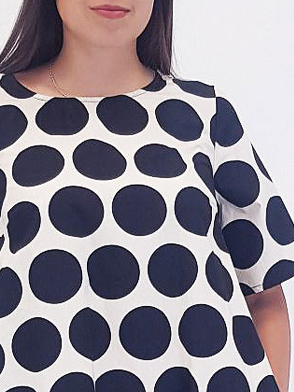 Il Vento E La Seta medvilninė A silueto suknelė "Dinno Ecru - Navy Big Dots"