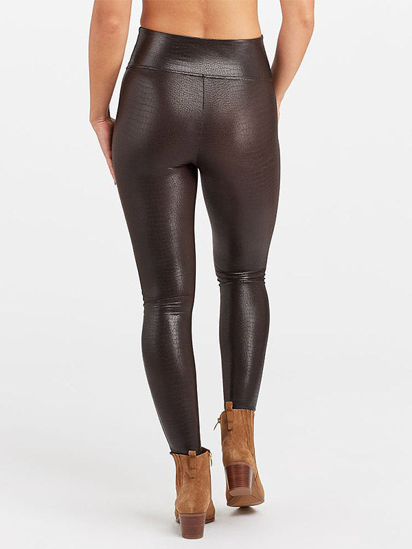 Spanx koreguojantys dirbtinės odos leginsai "Faux Leather Croc Shine Brown - Black"