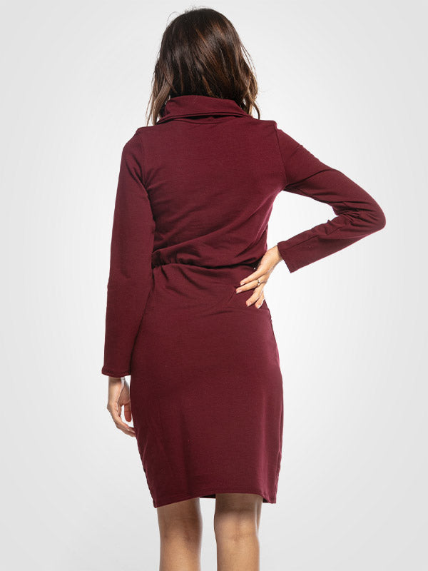 Tessita medvilninė suknelė aukštu kaklu "Maria Bordeaux"