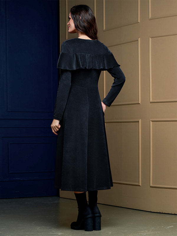 Lega medvilninė midi suknelė "Arielle Black Velour"