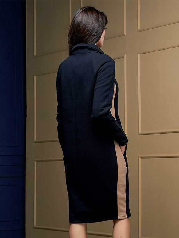 Lega medvilninė suknelė aukštu kaklu "Daniella Black - Sand"