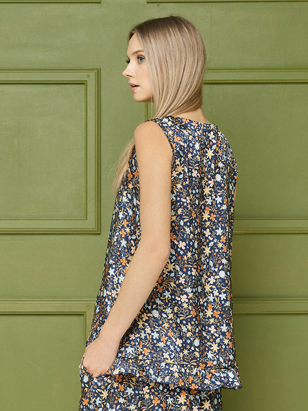 Lega atlasinė palaidinė "Holly Navy - Multicolor Flower Print"