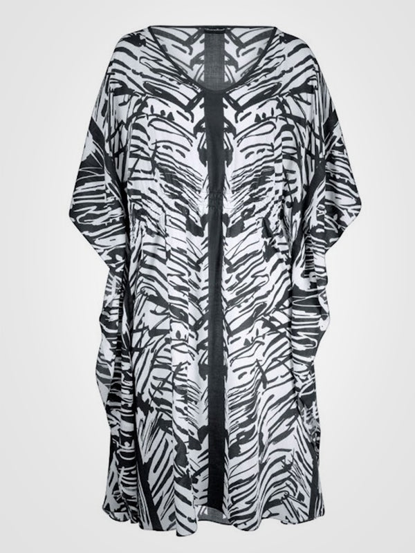 Charmline paplūdimio viskozinis kaftanas "Ink Art White - Black"