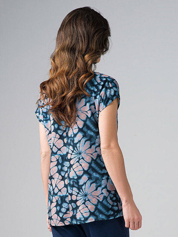 Lega viskozinė palaidinė "Belinda Navy - Blue - Beige Ornament Print"