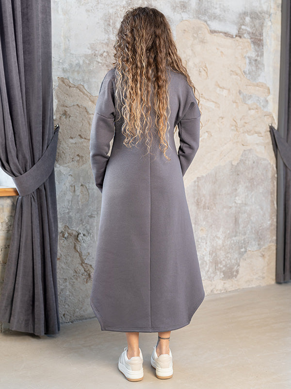 Lega medvilninė midi suknelė su pūkeliu iš vidaus "Deina Graphite"