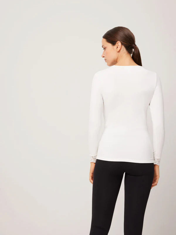 Ysabel Mora termo marškinėliai su nėriniais "Amaris Off White"