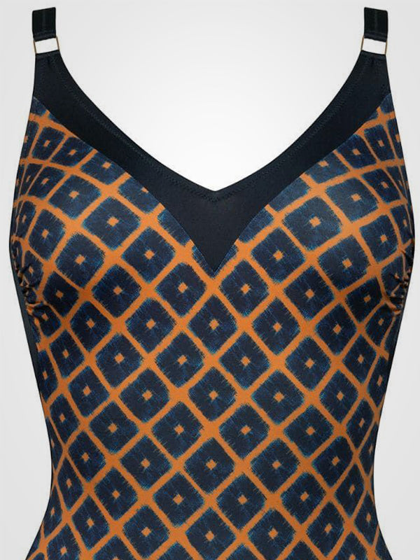 Charmline liekninantis vientisas maudymosi kostiumėlis "Tobacco Fields Brown - Black"