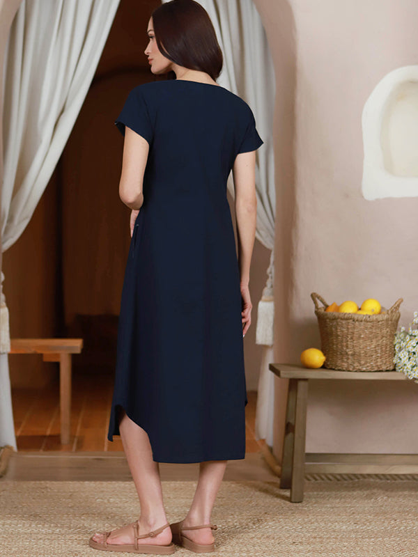 Lega tampraus lino midi suknelė "Noella Navy"