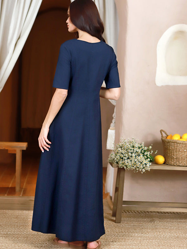 Lega tampraus lino maxi A silueto suknelė "Inessa Navy"