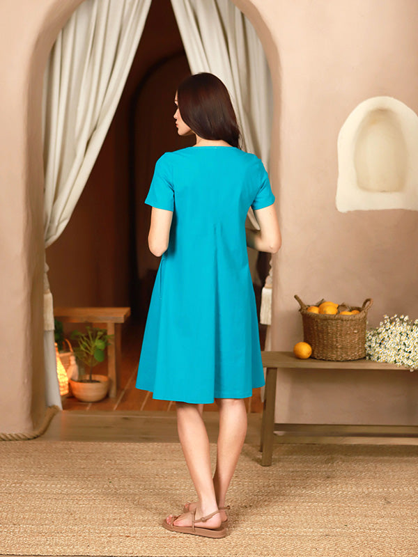 Lega tampraus lino platėjanti suknelė "Faustina Turquoise"
