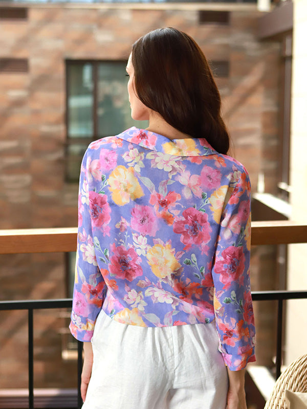 Lega viskozinė palaidinė "Seraphina Violet - Rose Flower Print"