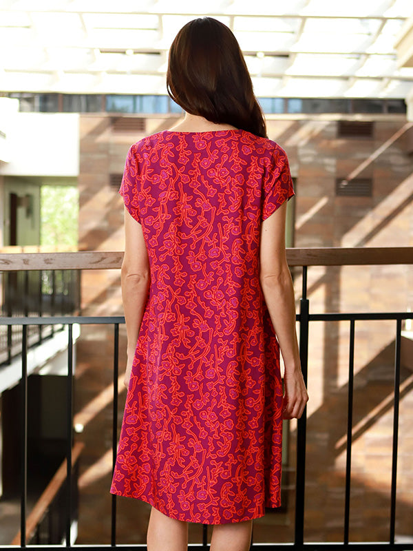 Lega viskozinė suknelė "Ione Magenta - Orange Flower Print"