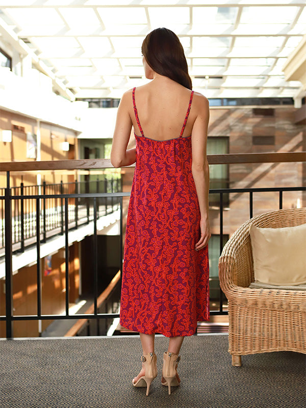 Lega viskozinė midi suknelė "Ismay Magenta - Orange Flower Print"