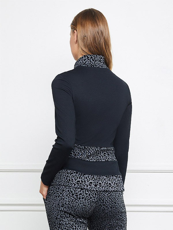 Lega palaidinė aukštu kaklu "Mae Grey - Black Velour Cheetah Pattern"
