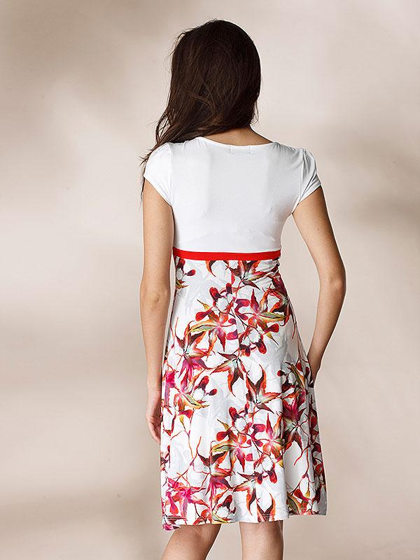 Lega viskozes kleita "Gvineta White - Red Floral Print"