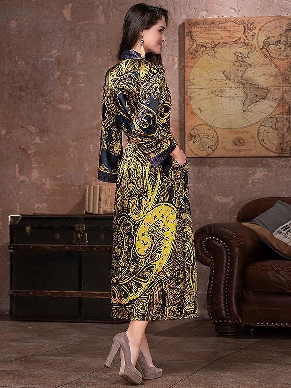 MiaMia garš zīda halāts ''Armani Gold Dark Blue Ornament Print'