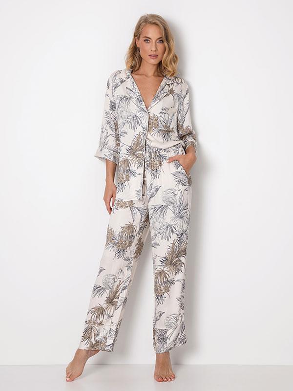 Aruelle gara pogājama viskozes pidžama "Celeste Long Ecru - Beige Flower Print"