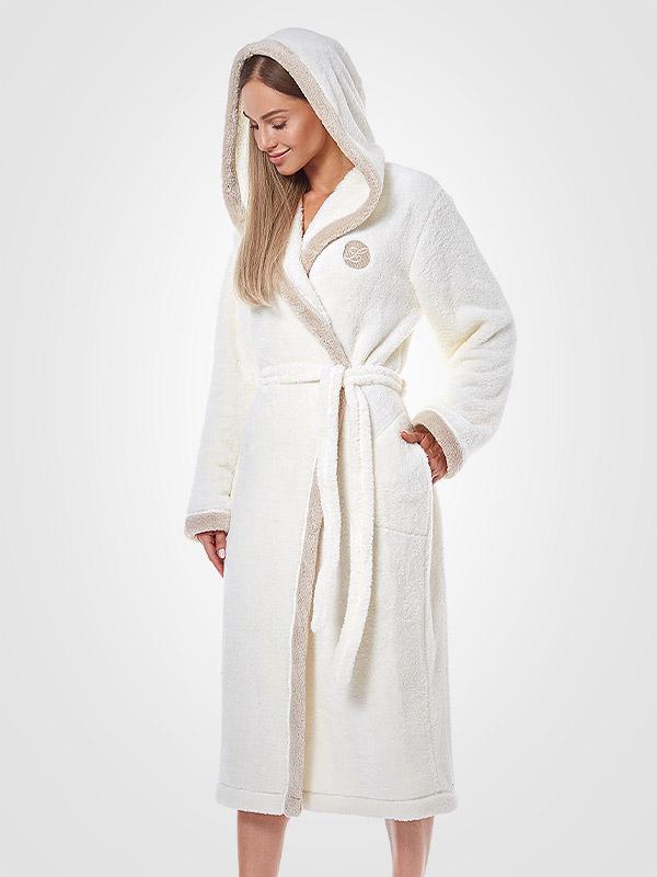 L&L garš halāts ar kapuci "Enya Ecru - Cappuccino"