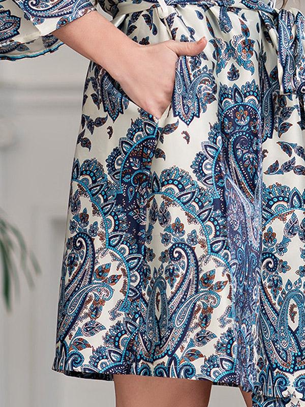 MiaMia шелковый халат "Solomea Blue Ornament Print"