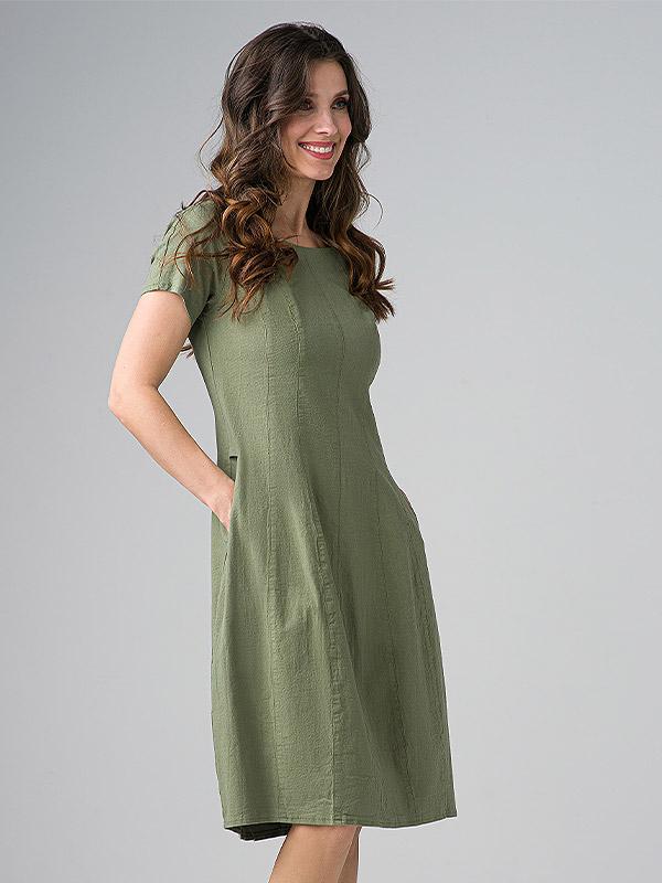 Lega elastīga lina kleita līdz jostasvietai "Angelina Green"