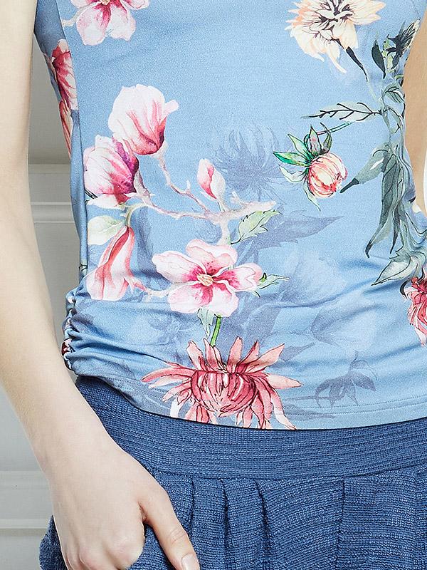 Lega viskozes blūze "Jill Greyish Blue - Multicolor Flower Print"