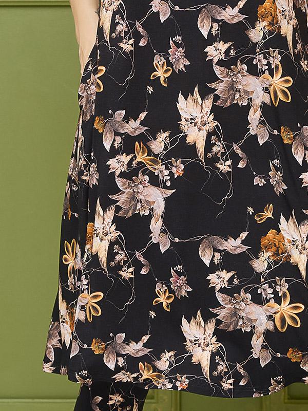 Lega vasaras viskozes kleita "Rita Black - Golden Flower Print"