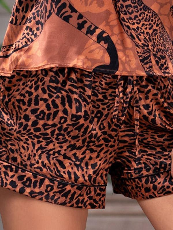 MiaMia zīda pidžama "Amazonka Brown - Black Cheetah Print"