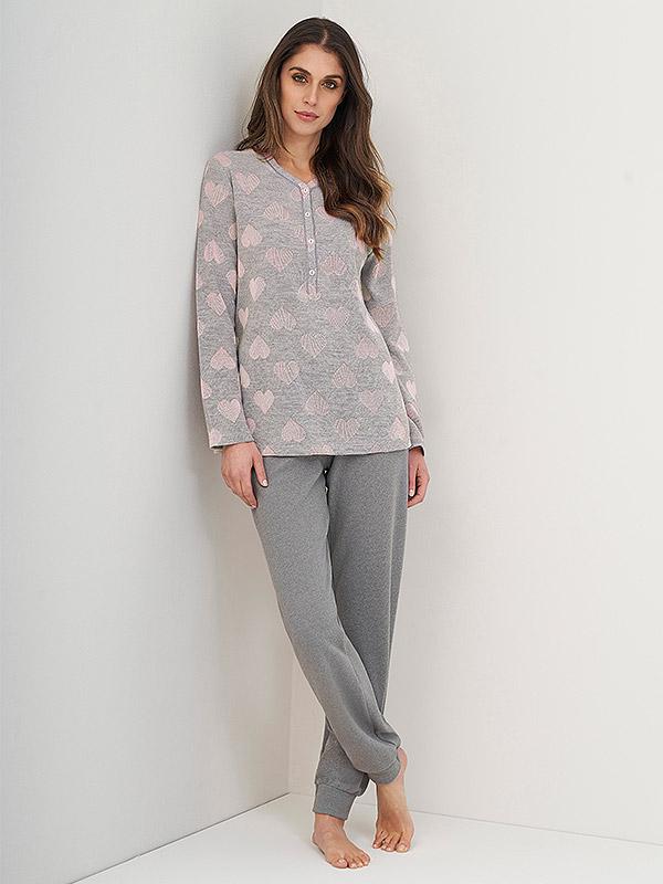 Linclalor silta pidžama ar pūciņu "Hearty Grey - Light Pink"