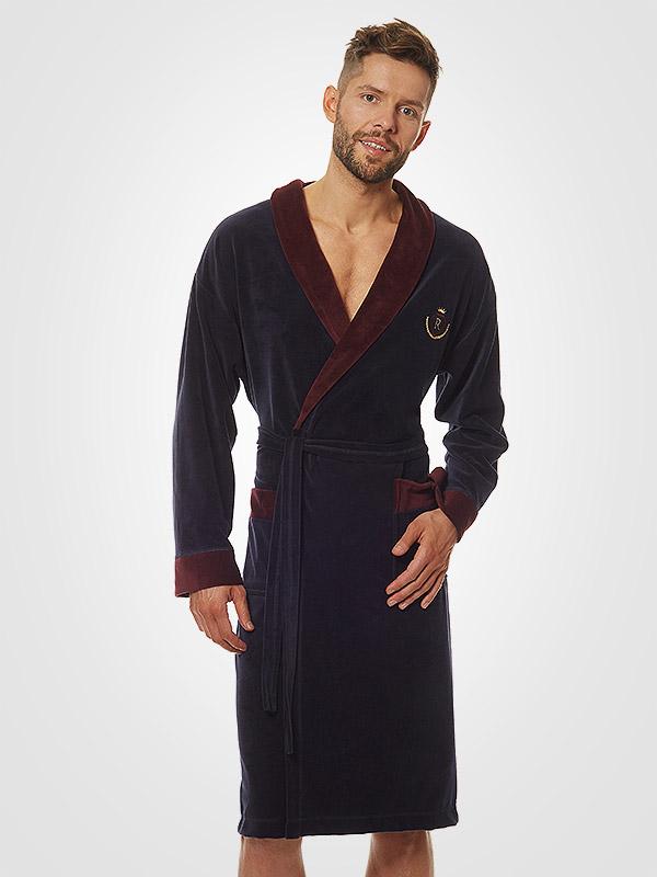 L&L vīriešu kokvilnas halāts "Hades Dark Blue - Burgundy"