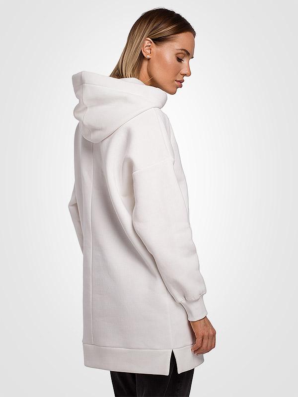 MOE garš oversize kokvilnas džemperis ar kapuci "Bianca Ecru"