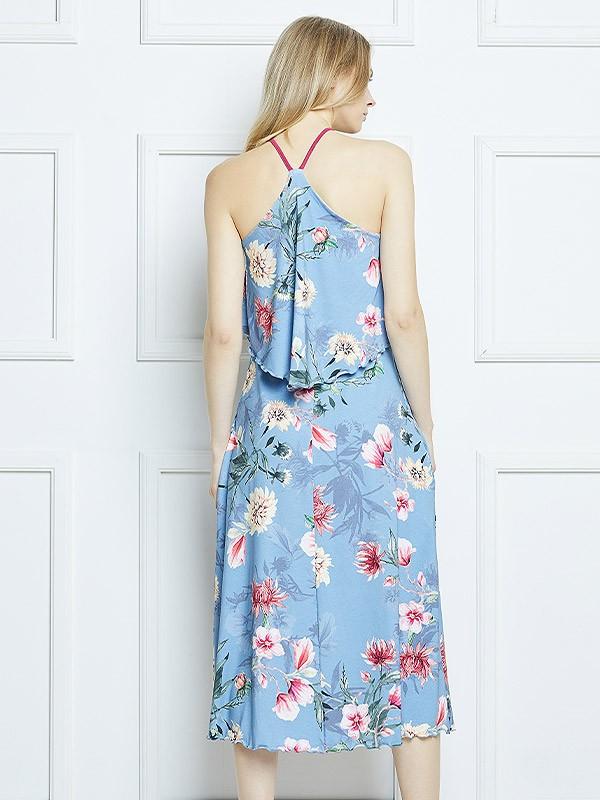 Lega вискозное платье "Samantha Greyish Blue - Multicolor Flower Print"