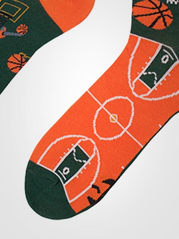 Spalvotos Kojines kokvilnas zeķes "Basketball Fan Orange - Green"
