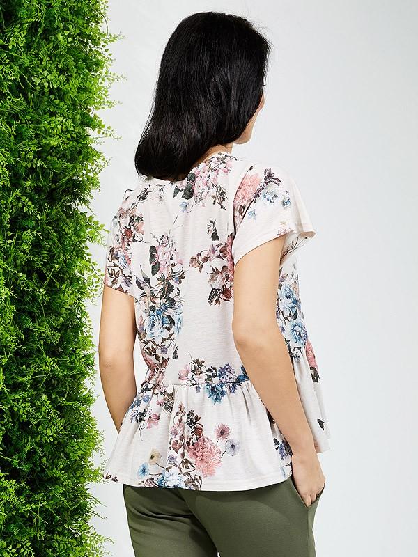 Lega блузка со льном "Begonia White Flower Print"