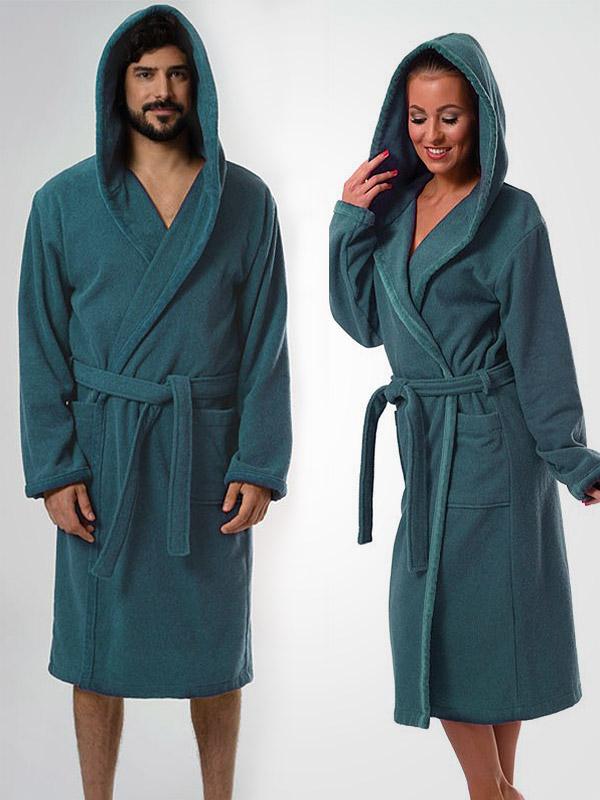 Belmanetti unisex kokvilnas halāts ar kapuci "Aiden Teal"